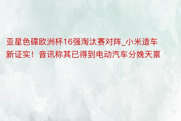 亚星色碟欧洲杯16强淘汰赛对阵_小米造车新证实！音讯称其已得到电动汽车分娩天禀