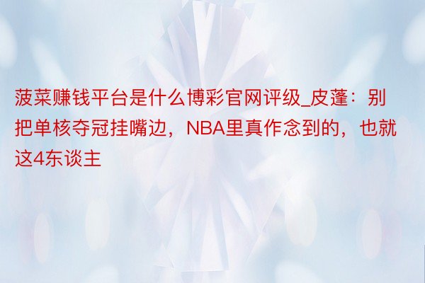 菠菜赚钱平台是什么博彩官网评级_皮蓬：别把单核夺冠挂嘴边，NBA里真作念到的，也就这4东谈主