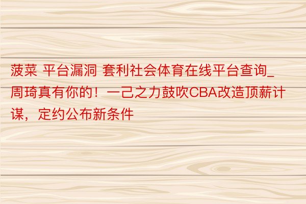 菠菜 平台漏洞 套利社会体育在线平台查询_周琦真有你的！一己之力鼓吹CBA改造顶薪计谋，定约公布新条件