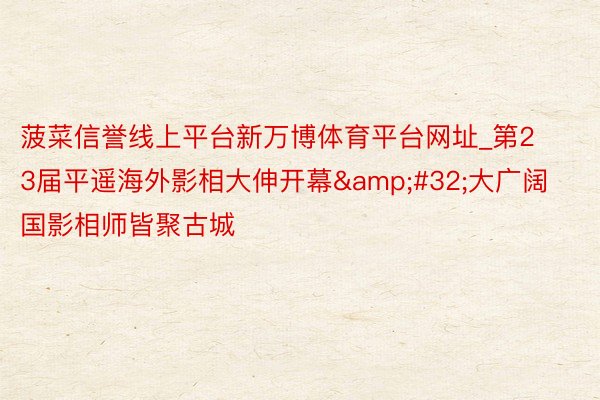 菠菜信誉线上平台新万博体育平台网址_第23届平遥海外影相大伸开幕&#32;大广阔国影相师皆聚古城